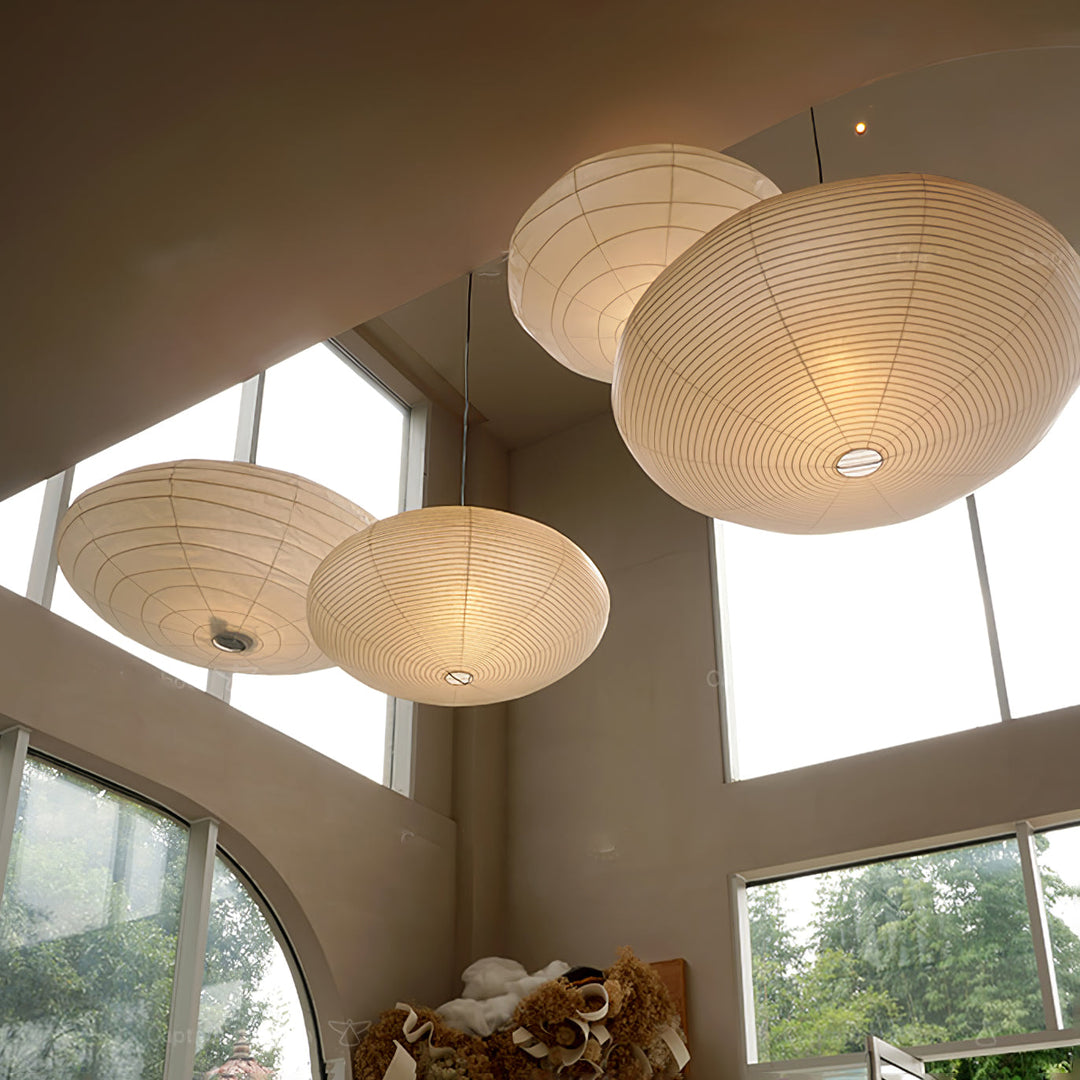 Handcrafted Washi Paper Pendant Light - Adjustable Height Indoor Ceiling Fixture for Kitchen and Living Room