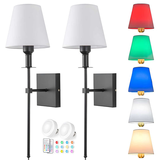 Variant image for Brushed Brass Wall Sconces Set of 2 – Elegant Fabric Shade Wall Lights for Indoor Lighting-1