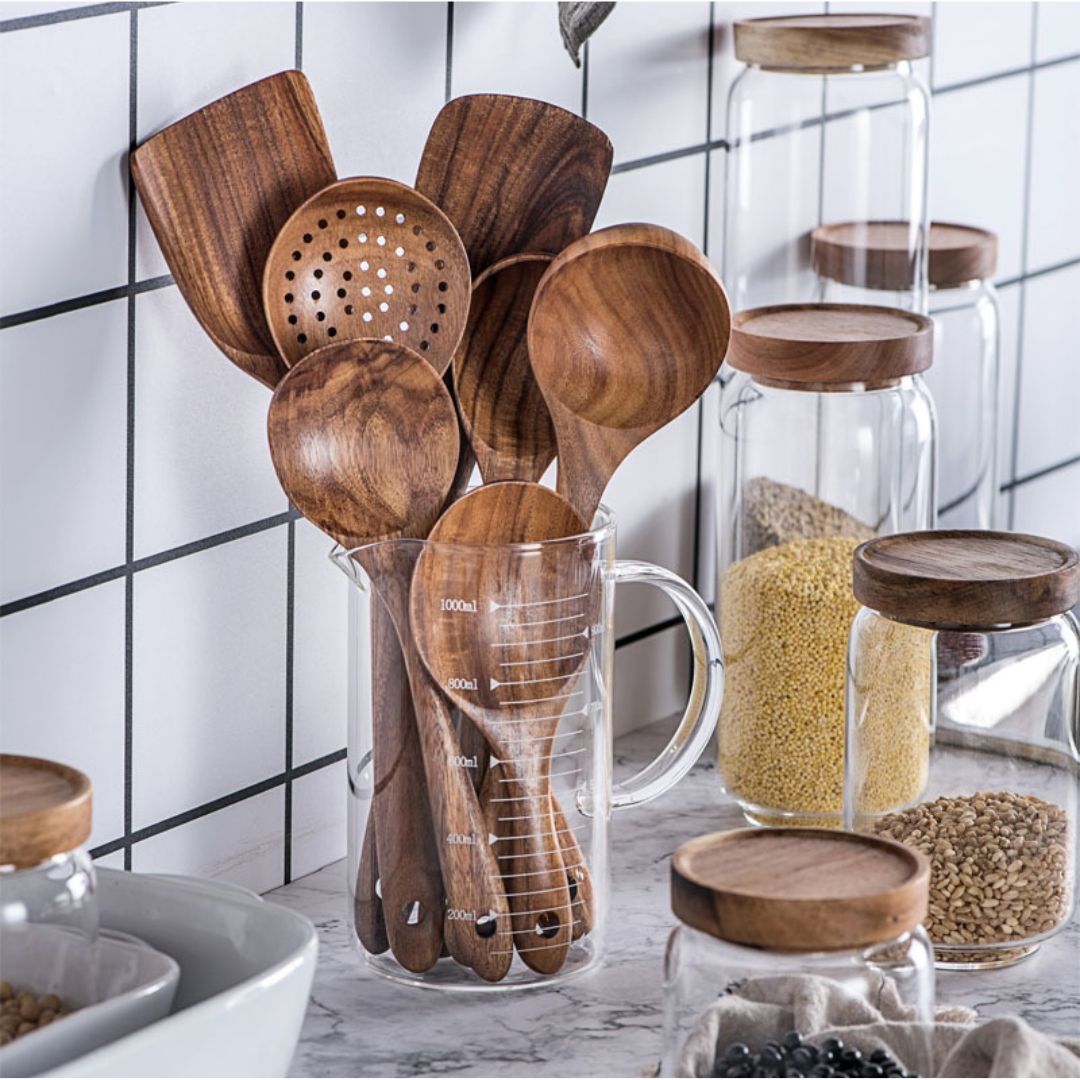 7-Piece Eco-Friendly Teak Wooden Cooking Utensil Set – Durable Kitchen Tools for All Cooking Tasks