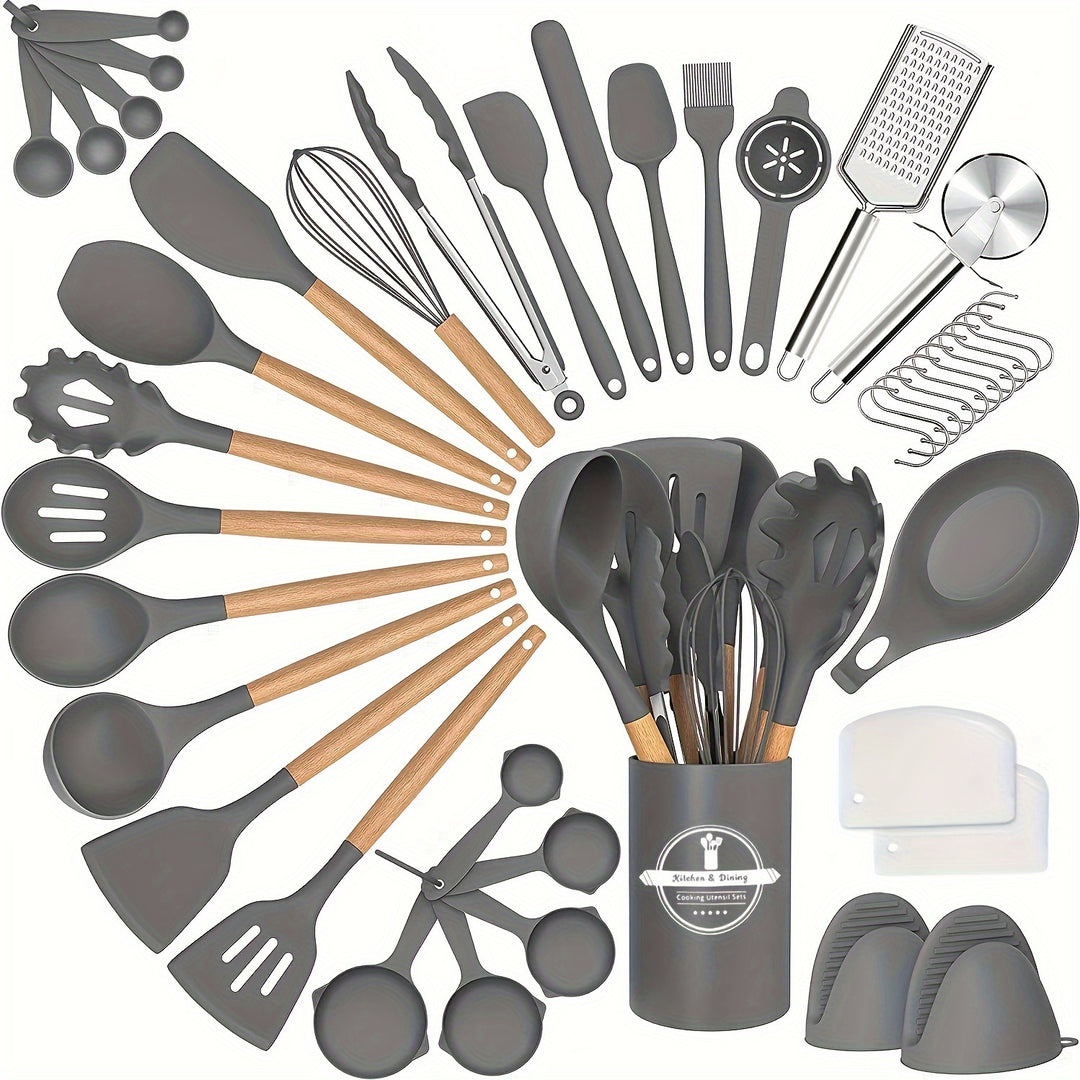 43-Piece Non-Stick Cookware Set with Heat-Resistant Wooden Handles & BPA-Free Silicone Utensils – Non-Toxic & Durable Kitchen Essentials