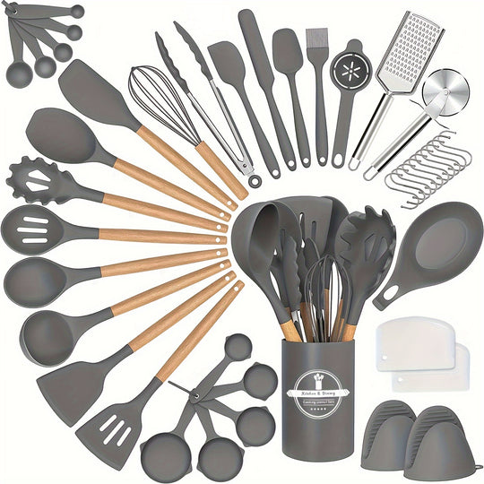 43-Piece Non-Stick Cookware Set with Heat-Resistant Wooden Handles & BPA-Free Silicone Utensils – Non-Toxic & Durable Kitchen Essentials