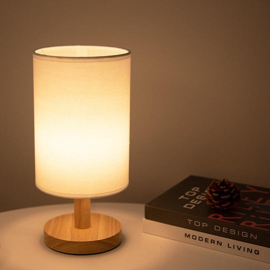 Dimmable Organic Glow Lamp with Remote Control – Wood and Fabric Lighting, Compact 14x28 cm, Warm Natural Cool Light Options