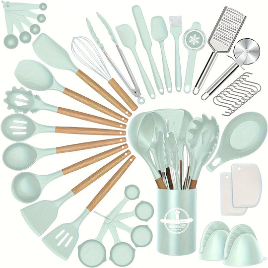 43-Piece Non-Stick Cookware Set with Heat-Resistant Wooden Handles & BPA-Free Silicone Utensils – Non-Toxic & Durable Kitchen Essentials