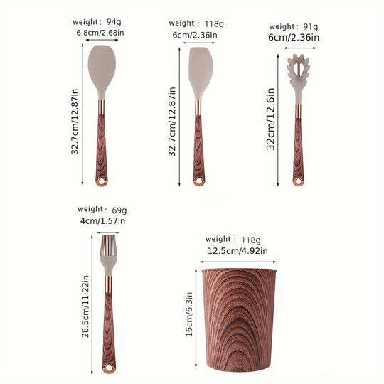 11pcs BPA-Free Non-Stick Wood and Silicone Kitchen Utensil Set – Heat Resistant Cooking Tools & Gadgets