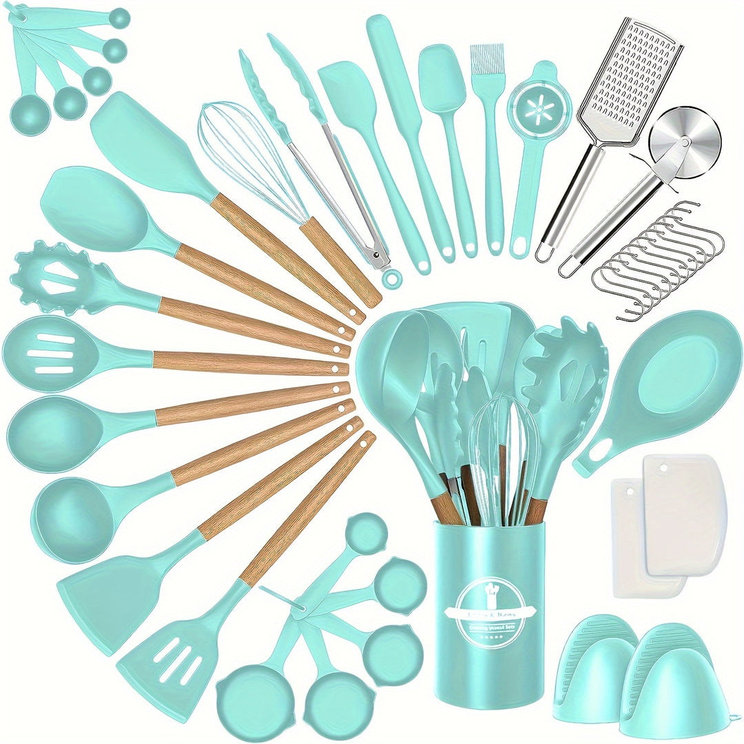 43-Piece Non-Stick Cookware Set with Heat-Resistant Wooden Handles & BPA-Free Silicone Utensils – Non-Toxic & Durable Kitchen Essentials