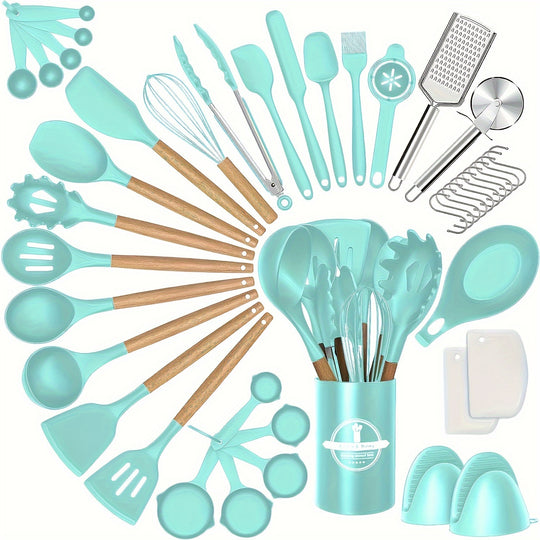 43-Piece Non-Stick Cookware Set with Heat-Resistant Wooden Handles & BPA-Free Silicone Utensils – Non-Toxic & Durable Kitchen Essentials