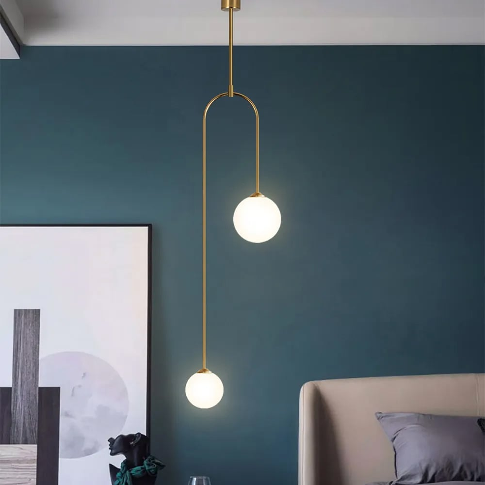 Modern 2-Light Glass Pendant Light with U-Shaped Metal Bracket for Living Room and Bedroom - Stylish Hanging Lights