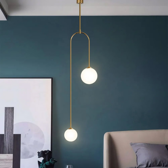 Modern 2-Light Glass Pendant Light with U-Shaped Metal Bracket for Living Room and Bedroom - Stylish Hanging Lights