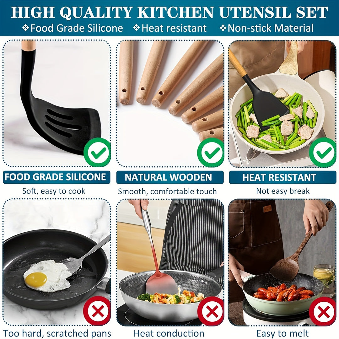 43-Piece Non-Stick Cookware Set with Heat-Resistant Wooden Handles & BPA-Free Silicone Utensils – Non-Toxic & Durable Kitchen Essentials