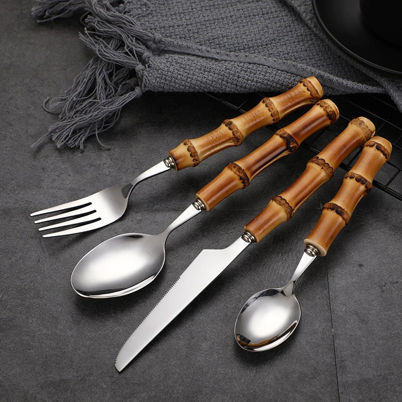 Chic Bamboo Cutlery Set - 16 or 32 Piece Eco-Friendly Flatware for Elegant Dining