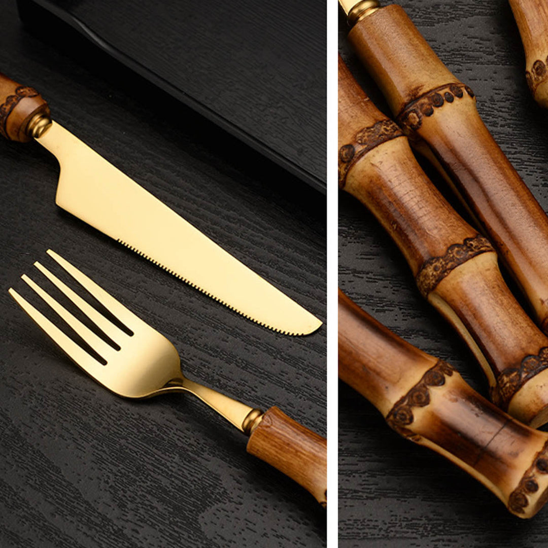 Chic Bamboo Cutlery Set - 16 or 32 Piece Eco-Friendly Flatware for Elegant Dining