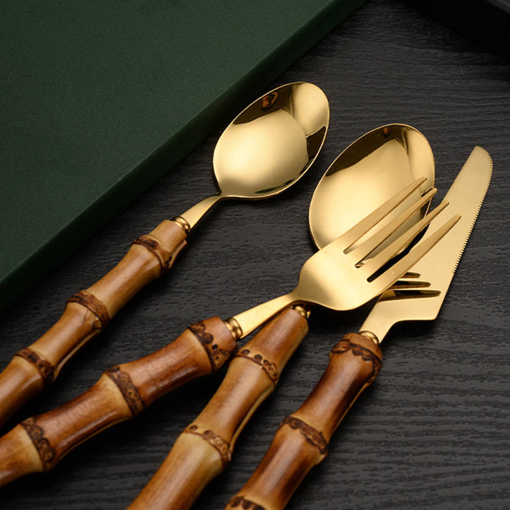 Chic Bamboo Cutlery Set - 16 or 32 Piece Eco-Friendly Flatware for Elegant Dining