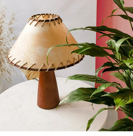 Solid Wood Table Lamp with LED Light – Classic Design for Living Room or Bedside Use, 30cm Diameter, 40cm Height