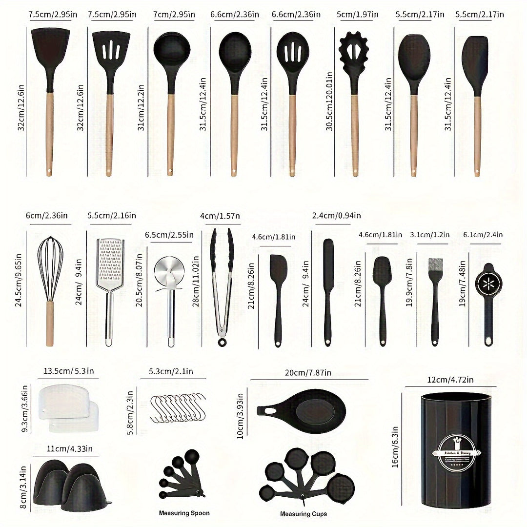 43-Piece Non-Stick Cookware Set with Heat-Resistant Wooden Handles & BPA-Free Silicone Utensils – Non-Toxic & Durable Kitchen Essentials