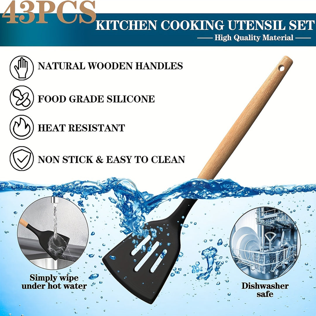 43-Piece Non-Stick Cookware Set with Heat-Resistant Wooden Handles & BPA-Free Silicone Utensils – Non-Toxic & Durable Kitchen Essentials