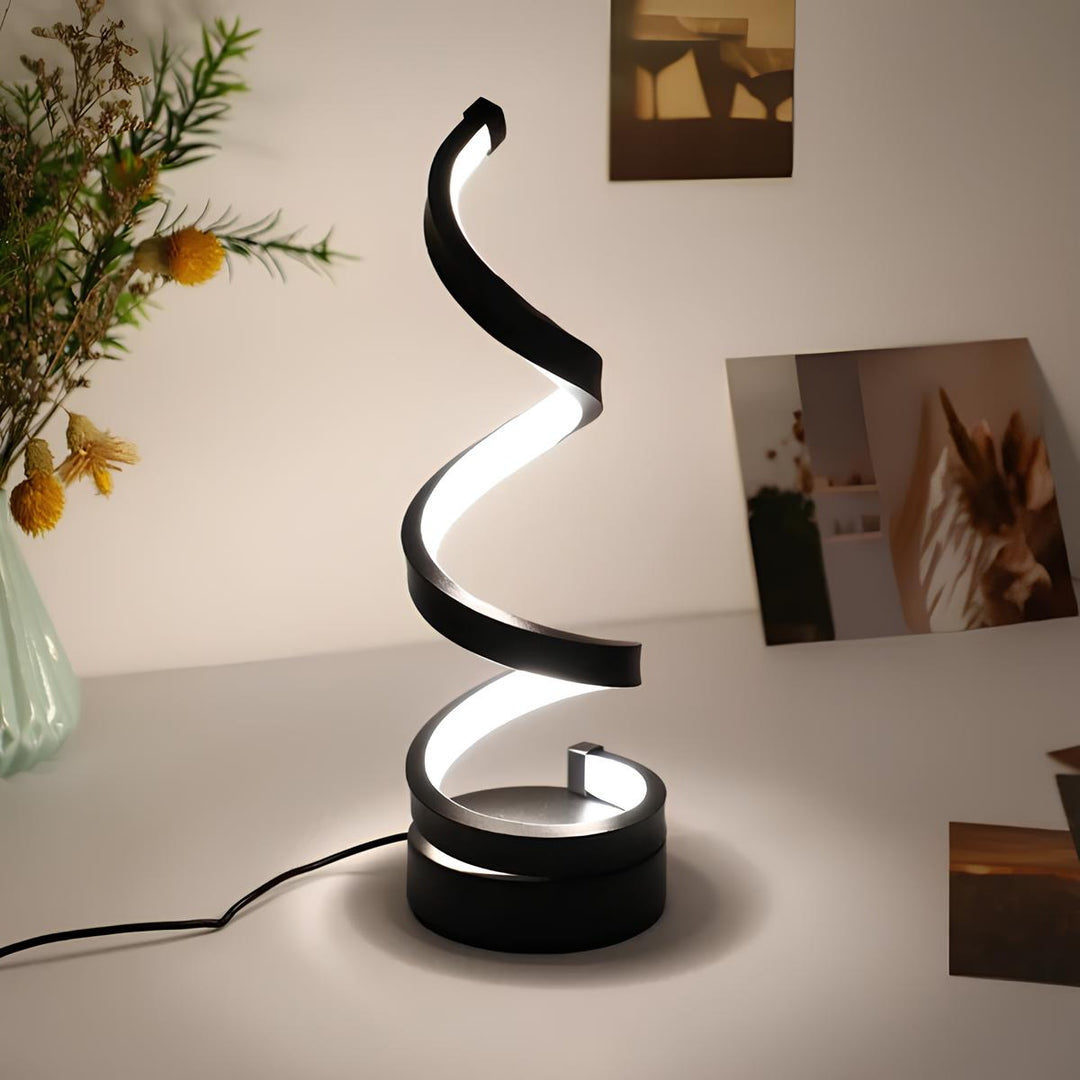 Moderne spiraal tafellamp met dimbare helderheid en USB-voeding - Stijlvolle bed- of bureaulamp voor slaapkamer