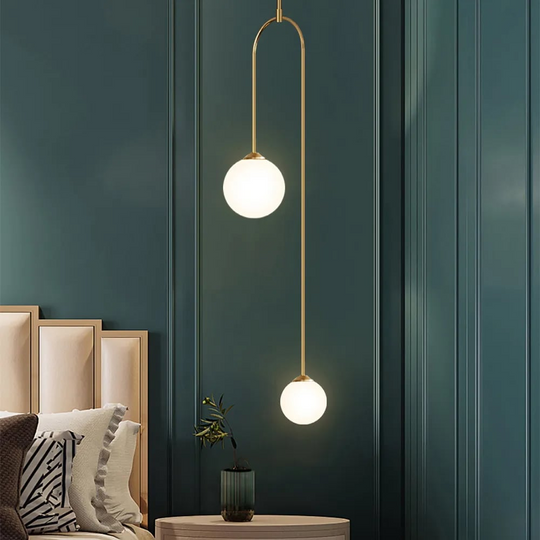 Modern 2-Light Glass Pendant Light with U-Shaped Metal Bracket for Living Room and Bedroom - Stylish Hanging Lights