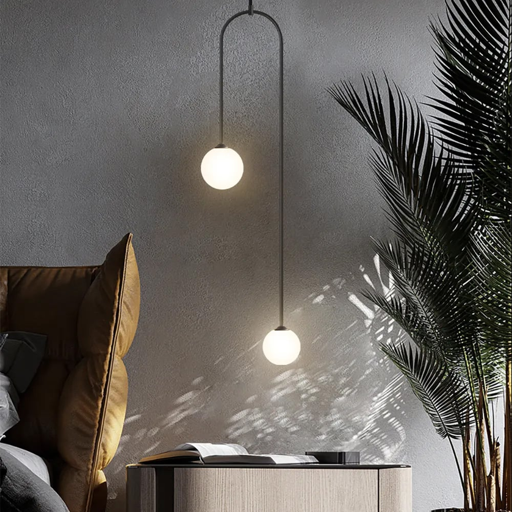 Modern 2-Light Glass Pendant Light with U-Shaped Metal Bracket for Living Room and Bedroom - Stylish Hanging Lights