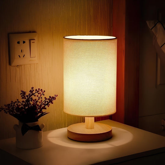 Dimmable Organic Glow Lamp with Remote Control – Wood and Fabric Lighting, Compact 14x28 cm, Warm Natural Cool Light Options