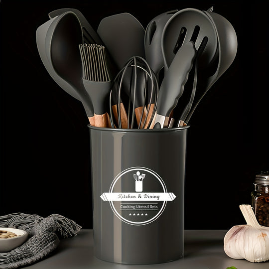 12pcs Heat Resistant Silicone Kitchen Utensils Set - BPA Free, Non-Toxic, Non-Stick Spatula, Spoon, Brush & Mixer for Cooking & Baking