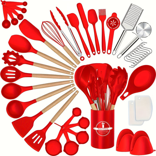 43-Piece Non-Stick Cookware Set with Heat-Resistant Wooden Handles & BPA-Free Silicone Utensils – Non-Toxic & Durable Kitchen Essentials