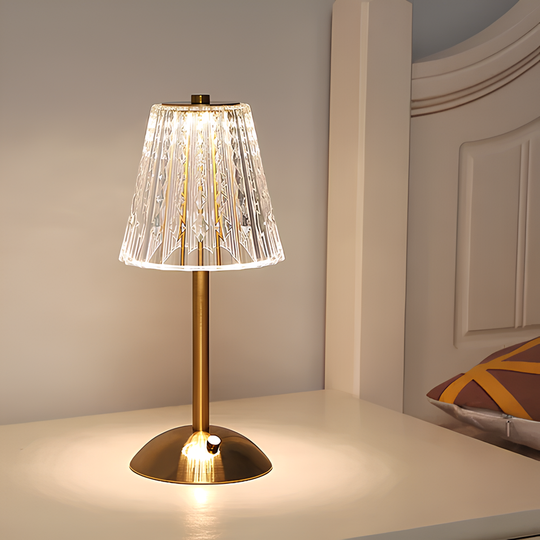 Golden Crystal Table Lamp | Rechargable Battery | Cordless Design | Easily adjustable | Warm Glow