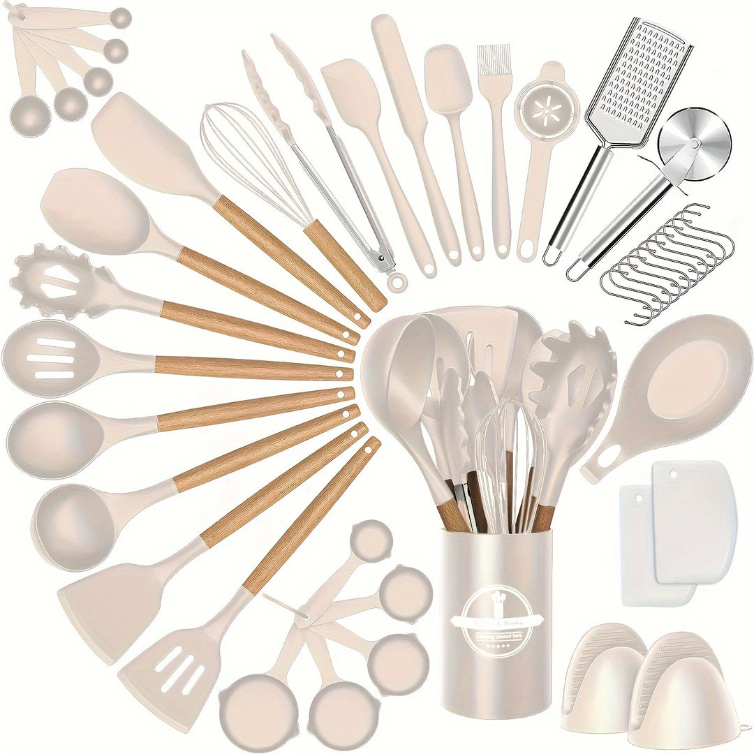 43-Piece Non-Stick Cookware Set with Heat-Resistant Wooden Handles & BPA-Free Silicone Utensils – Non-Toxic & Durable Kitchen Essentials