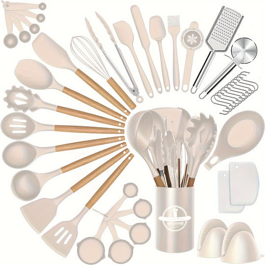 43-Piece Non-Stick Cookware Set with Heat-Resistant Wooden Handles & BPA-Free Silicone Utensils – Non-Toxic & Durable Kitchen Essentials