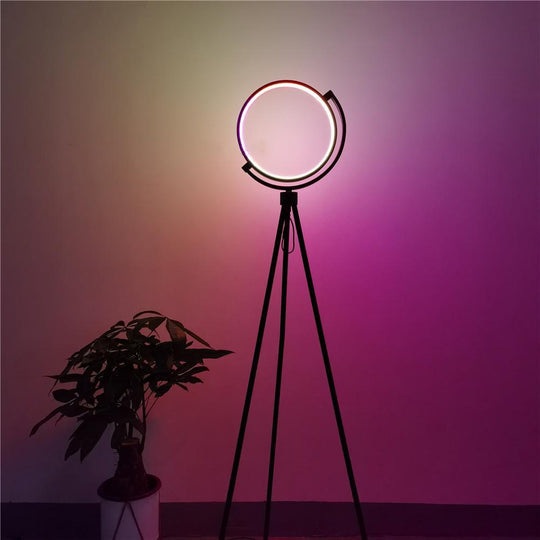 Modern Floor Lamp with Circular LED and Onyx Finish – Stylish Standing Lamp for Living Room and Office