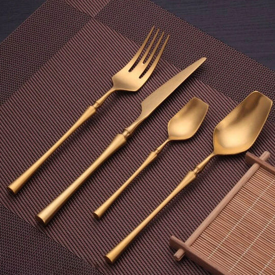 Elegant Matte Gold and Silver Cutlery Set - 16 or 32 Piece Stainless Steel Silverware Set for Stylish Dining