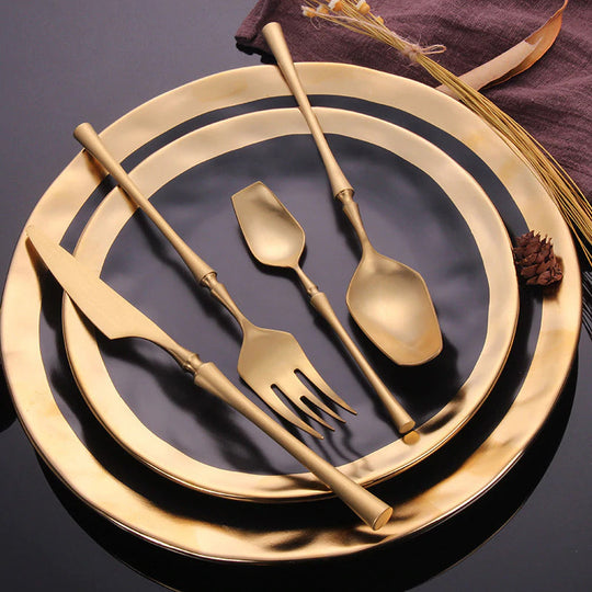 Elegant Matte Gold and Silver Cutlery Set - 16 or 32 Piece Stainless Steel Silverware Set for Stylish Dining