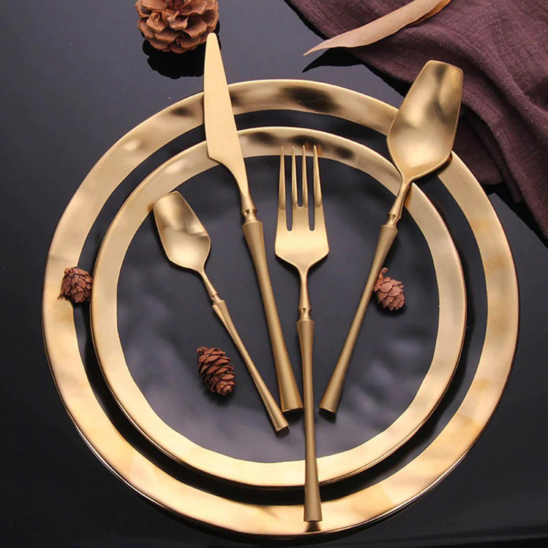 Elegant Matte Gold and Silver Cutlery Set - 16 or 32 Piece Stainless Steel Silverware Set for Stylish Dining
