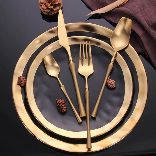 Elegant Matte Gold and Silver Cutlery Set - 16 or 32 Piece Stainless Steel Silverware Set for Stylish Dining