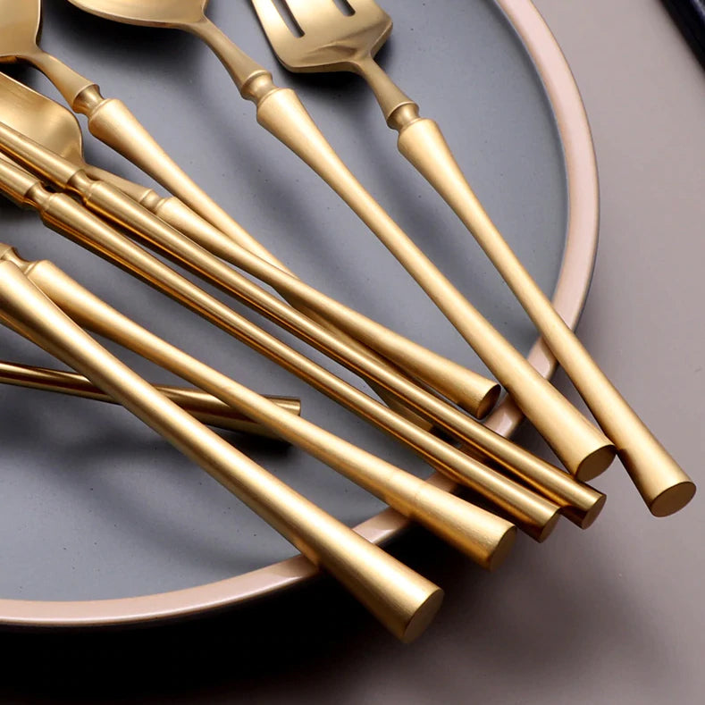 Elegant Matte Gold and Silver Cutlery Set - 16 or 32 Piece Stainless Steel Silverware Set for Stylish Dining