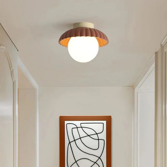 Elegant Flush Mount Ceiling Light with Cream Glass Shade – Iron Base for Hallway Illumination