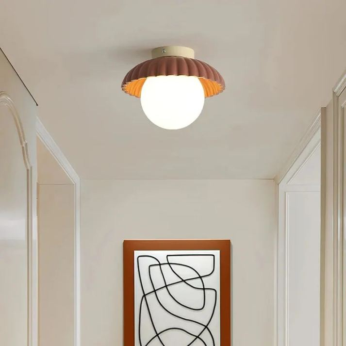Elegant Flush Mount Ceiling Light with Cream Glass Shade – Iron Base for Hallway Illumination