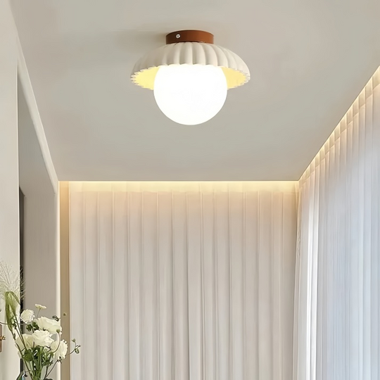 Variant image for Elegant Flush Mount Ceiling Light with Cream Glass Shade – Iron Base for Hallway Illumination-3