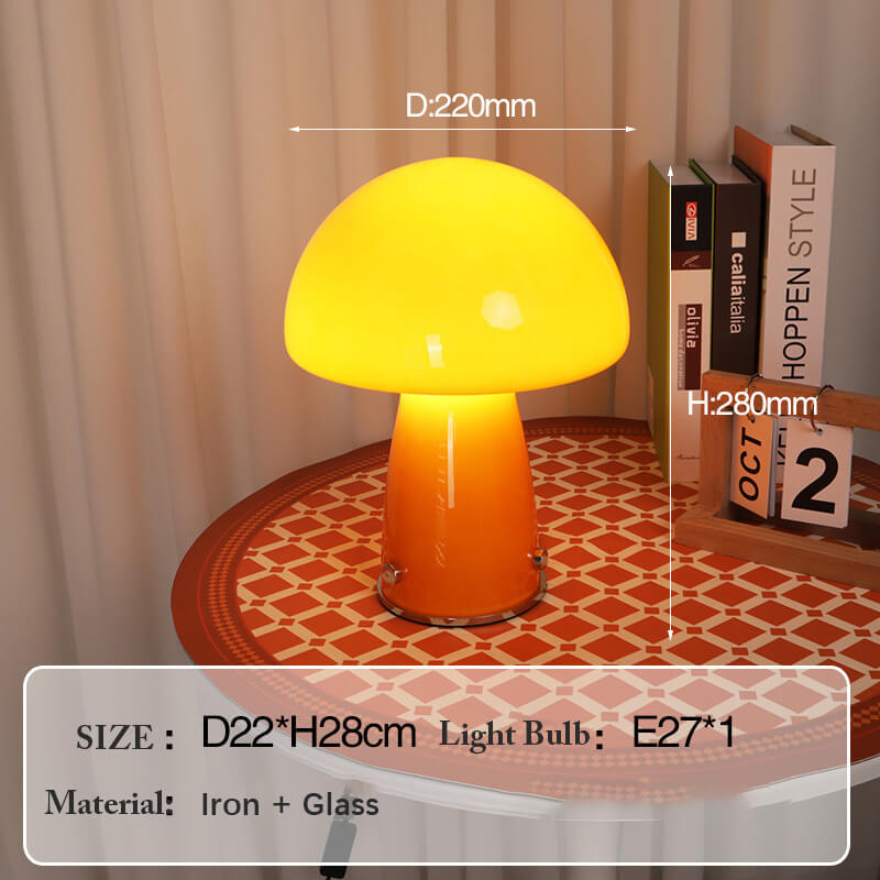 Elegant Glass Mushroom Table Lamp – Nature-Inspired Decorative Lighting for Home, 12 Height, Warm Glow, Indoor Use