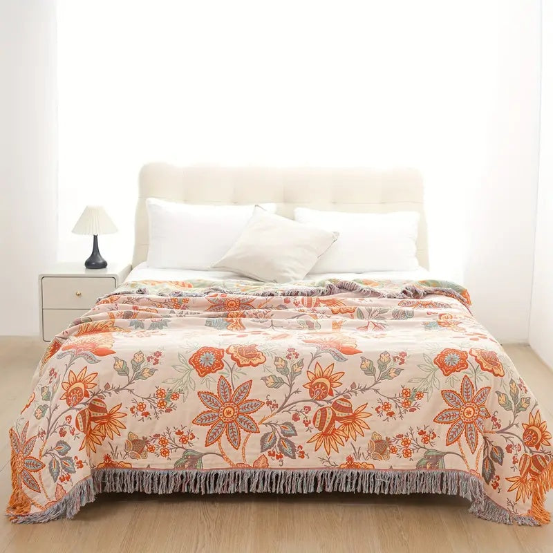 Rustic Floral Boho Blanket | Bohemian Charm | Soft and Breathable | Reversible