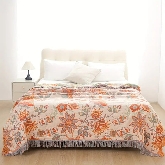 Rustic Floral Boho Blanket | Bohemian Charm | Soft and Breathable | Reversible