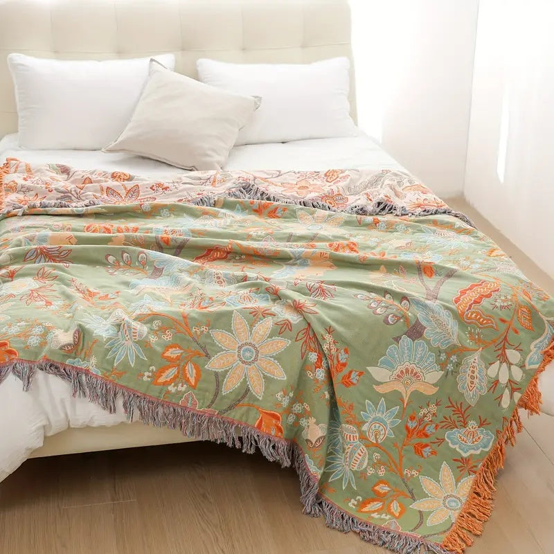 Rustic Floral Boho Blanket | Bohemian Charm | Soft and Breathable | Reversible