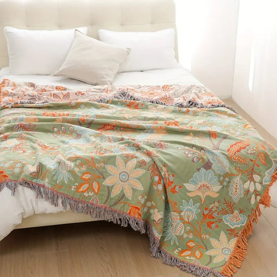 Rustic Floral Boho Blanket | Bohemian Charm | Soft and Breathable | Reversible