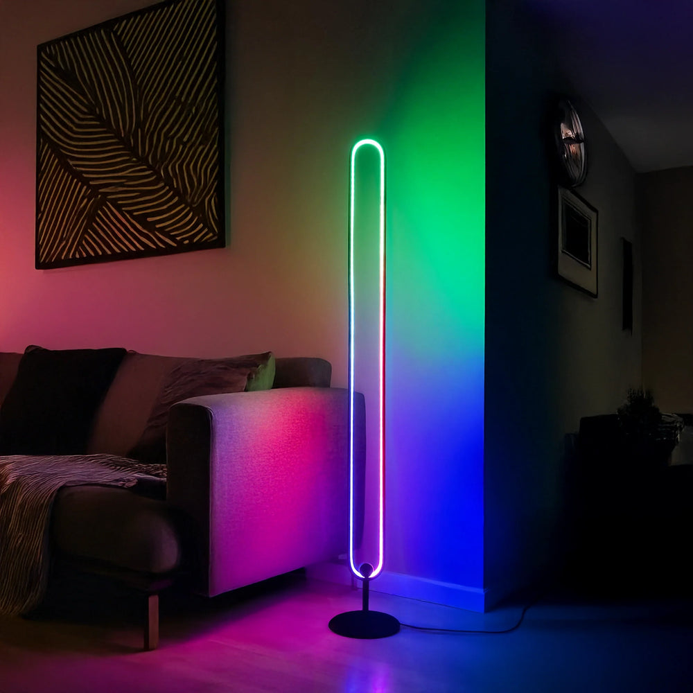Modern Black Floor Lamp with 1+ Million Colors and Dimmable Lighting – 55-Inch Adjustable Standing Lamp for Living Room