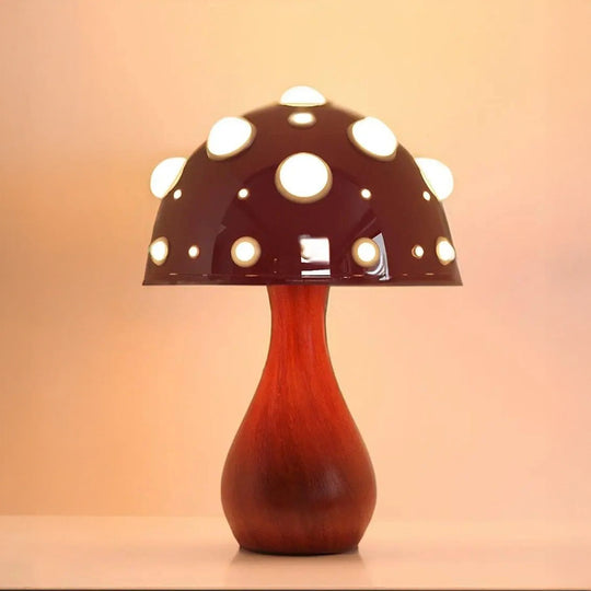 Mushroom-Inspired Table Lamp with Adjustable Lighting – Cordless Design, Wood Base and Aluminium Dome for Cozy Home Illumination