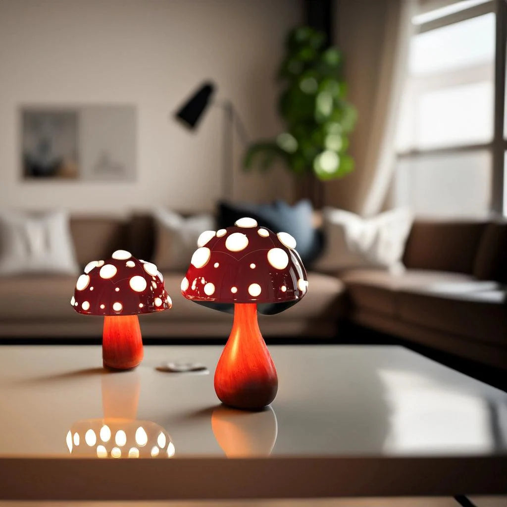 Variant image for Mushroom-Inspired Table Lamp with Adjustable Lighting – Cordless Design, Wood Base and Aluminium Dome for Cozy Home Illumination-3