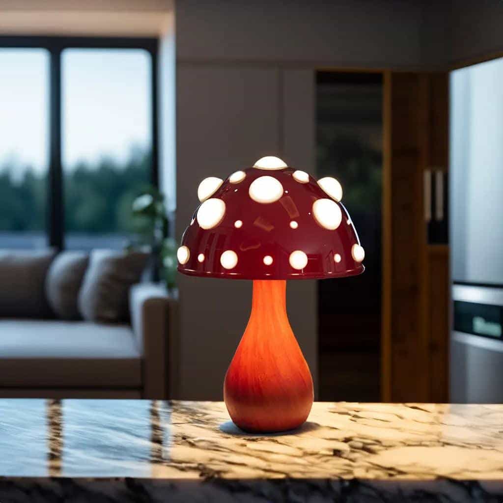 Mushroom-Inspired Table Lamp with Adjustable Lighting – Cordless Design, Wood Base and Aluminium Dome for Cozy Home Illumination
