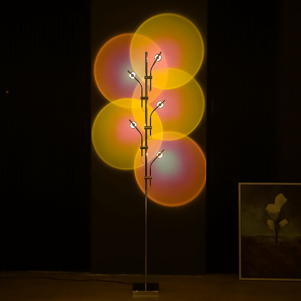Adjustable Sunset Floor Lamp with 5 Customizable Heads and Aluminum Finish – Modern Standing Lamp for Living Room
