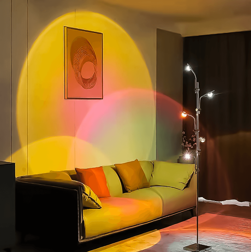Adjustable Sunset Floor Lamp with 5 Customizable Heads and Aluminum Finish – Modern Standing Lamp for Living Room