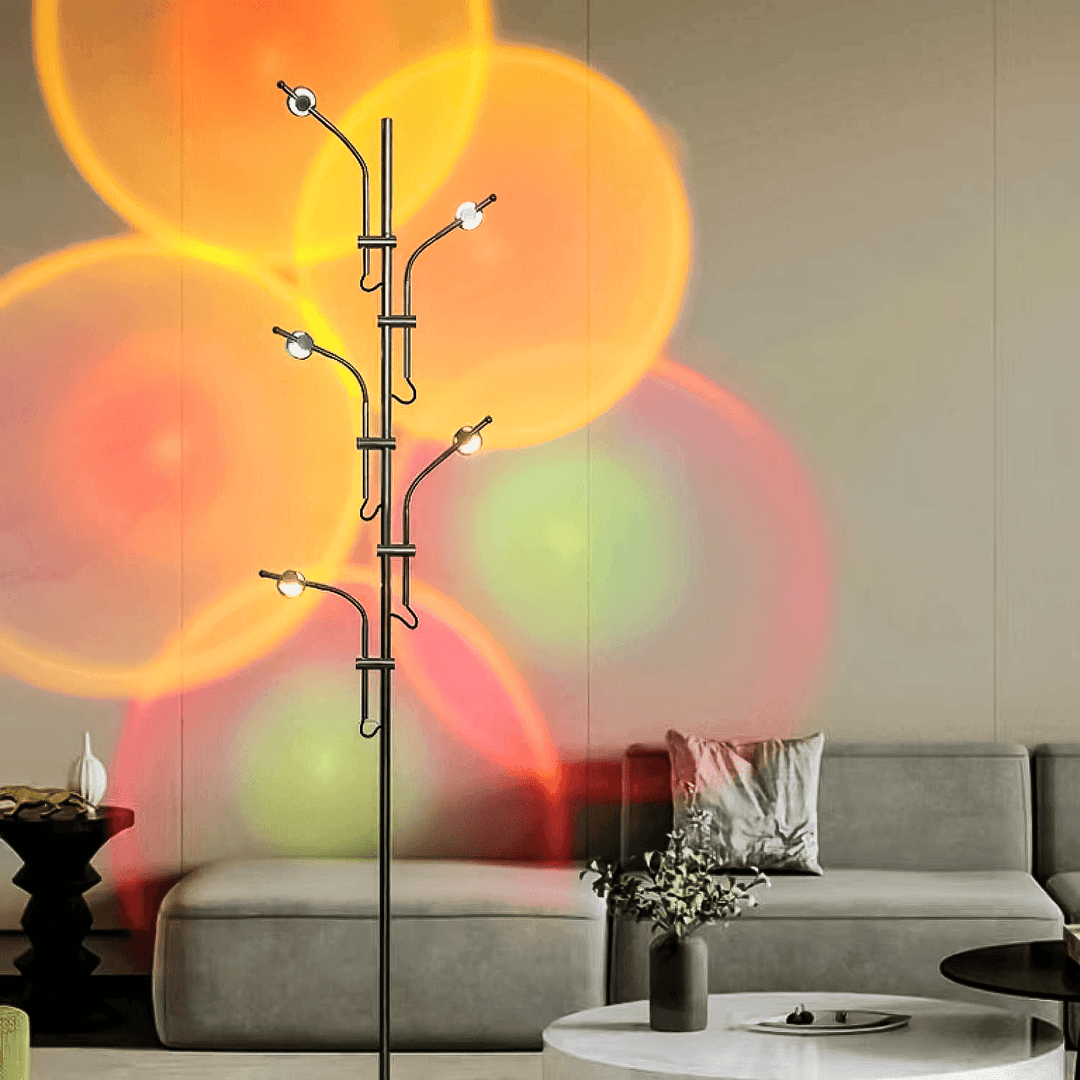 Adjustable Sunset Floor Lamp with 5 Customizable Heads and Aluminum Finish – Modern Standing Lamp for Living Room