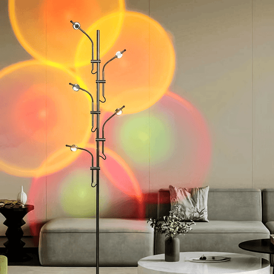 Adjustable Sunset Floor Lamp with 5 Customizable Heads and Aluminum Finish – Modern Standing Lamp for Living Room
